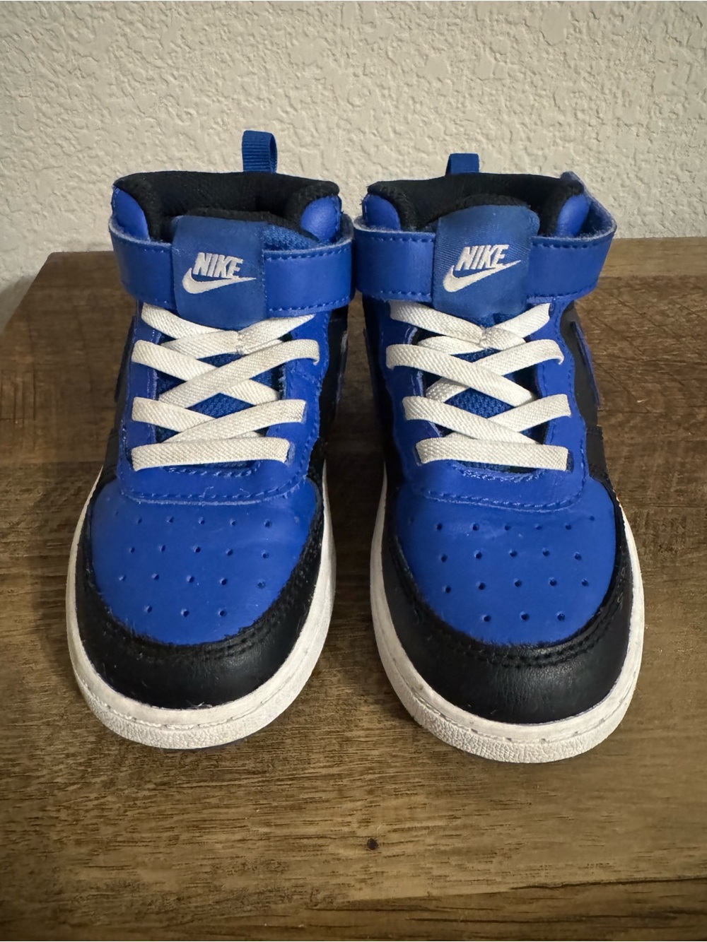 Nike Kids Royal Blue and Black High-Top Sneakers with White Laces